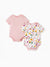 2-pack bamboo baby rompers, solid and printed, pink.