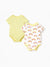2-pack bamboo baby rompers, solid and printed, yellow.