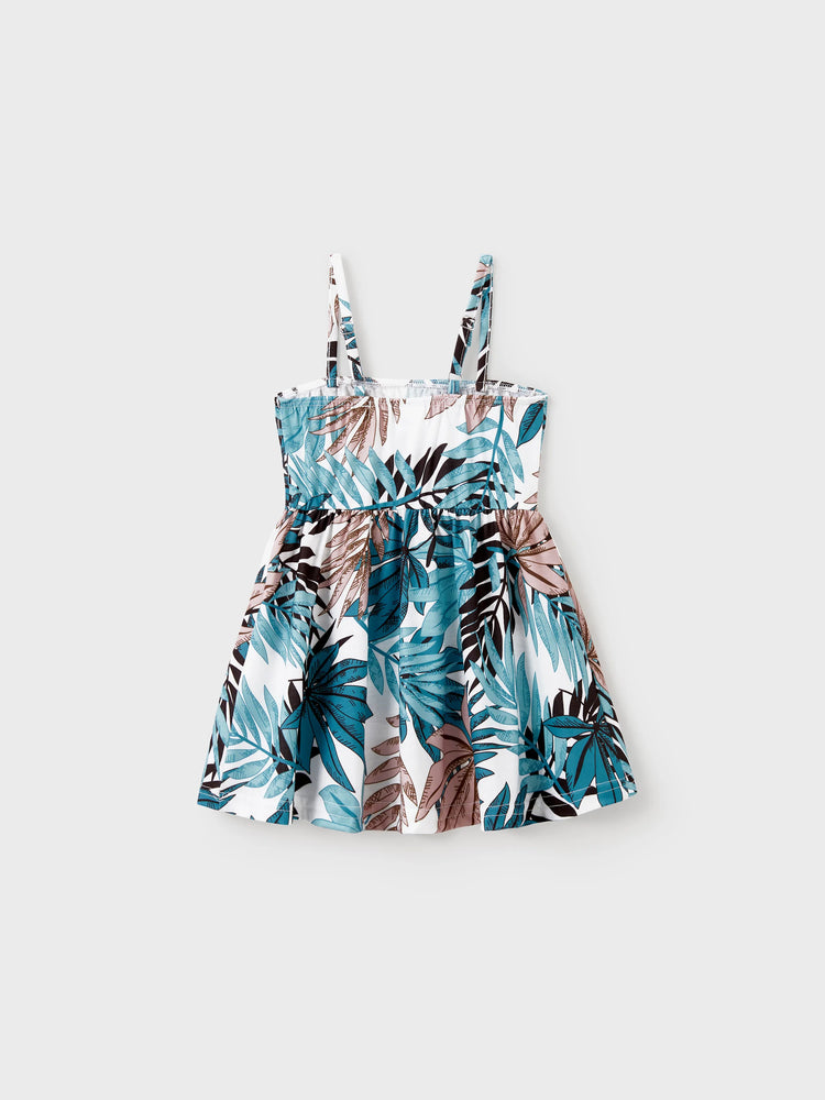 Tropical Leaf Matching Family Outfits Cotton Tank Top & Sleeveless Summer Dresses Set for Mom, Dad, Kids Vacation Beach Clothes Color block