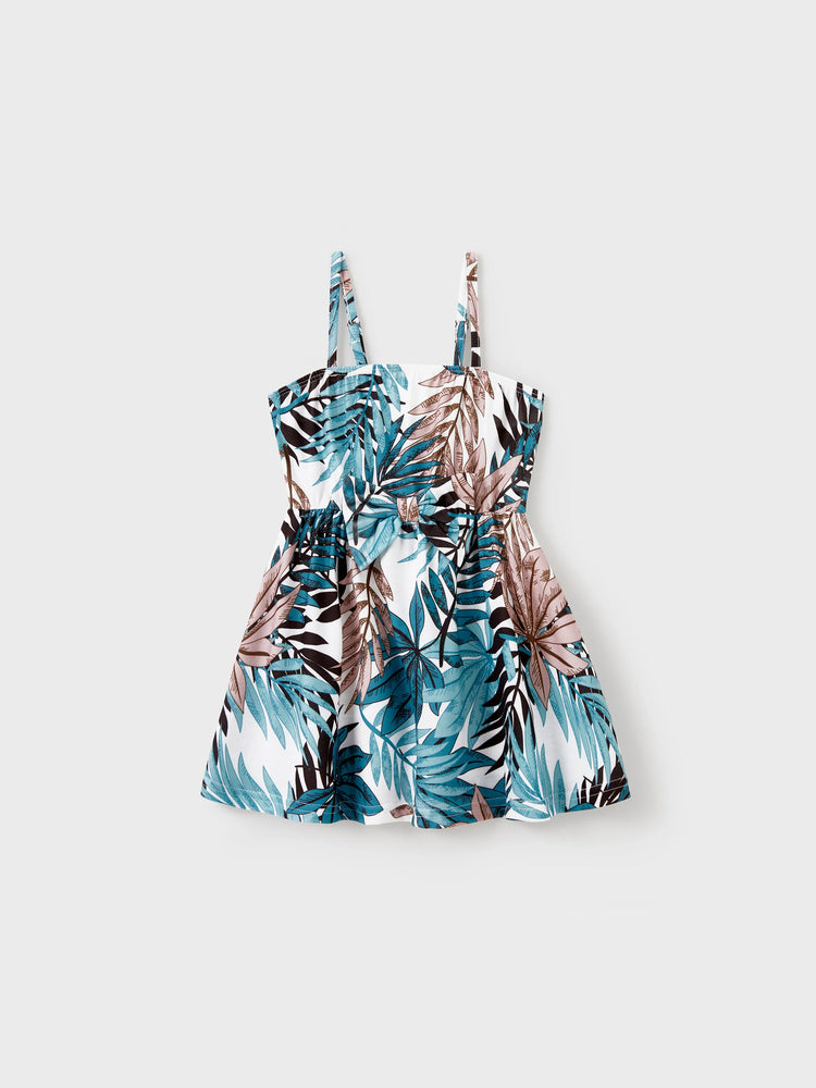 Tropical Leaf Matching Family Outfits Cotton Tank Top & Sleeveless Summer Dresses Set for Mom, Dad, Kids Vacation Beach Clothes Color block