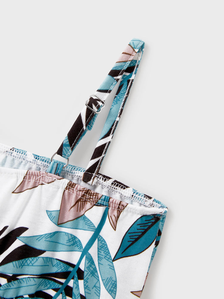 Tropical Leaf Matching Family Outfits Cotton Tank Top & Sleeveless Summer Dresses Set for Mom, Dad, Kids Vacation Beach Clothes Color block