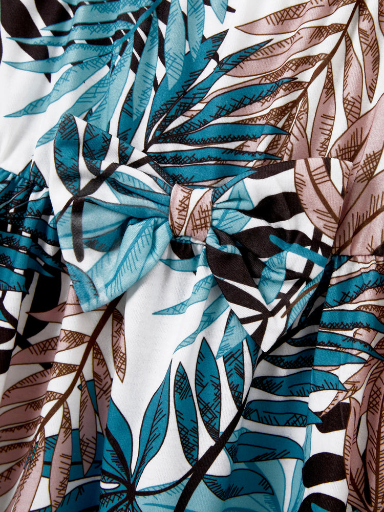 Tropical Leaf Matching Family Outfits Cotton Tank Top & Sleeveless Summer Dresses Set for Mom, Dad, Kids Vacation Beach Clothes Color block