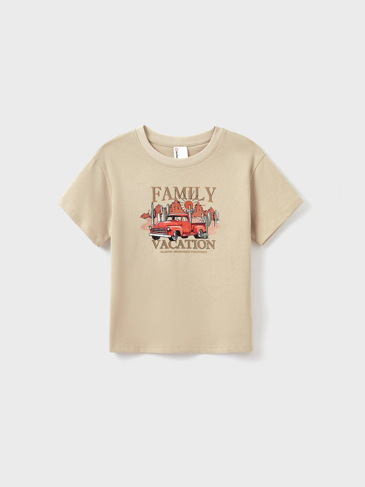 Matching Family Vacation T-Shirts Retro Truck Desert Graphic Cotton Travel Tee Summer Road Trip Outfits for Family Photos Multi-color