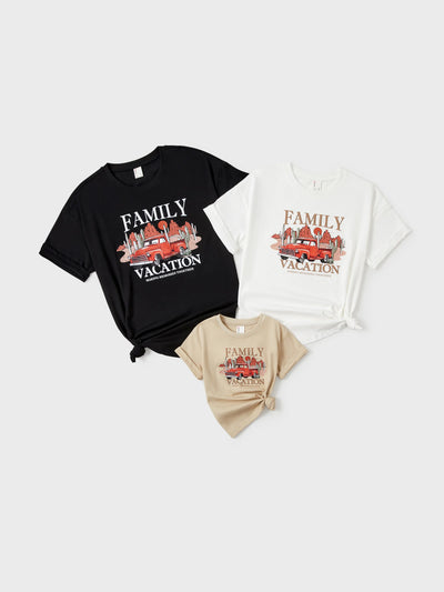 Matching Family Vacation T-Shirts Retro Truck Desert Graphic Cotton Travel Tee Summer Road Trip Outfits for Family Photos Multi-color