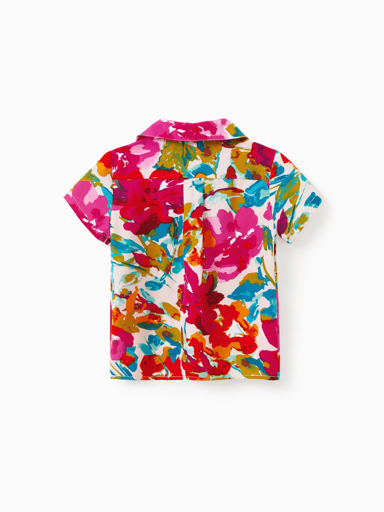 Daddy & Son Colorful Outfits Shirt Sets Summer Vacation Clothe for Beach, Photoshoots, Travel Hot Pink