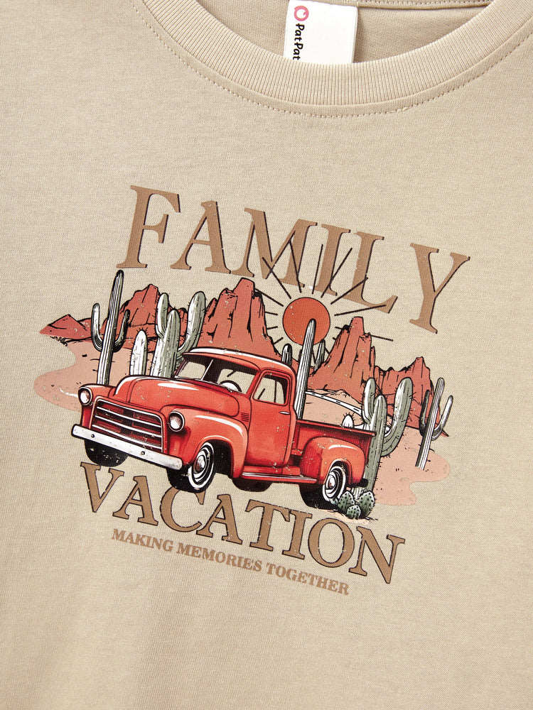 Matching Family Vacation T-Shirts Retro Truck Desert Graphic Cotton Travel Tee Summer Road Trip Outfits for Family Photos Multi-color