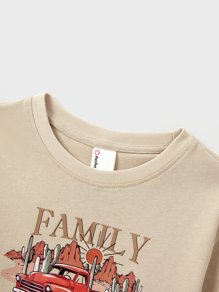 Matching Family Vacation T-Shirts Retro Truck Desert Graphic Cotton Travel Tee Summer Road Trip Outfits for Family Photos Multi-color