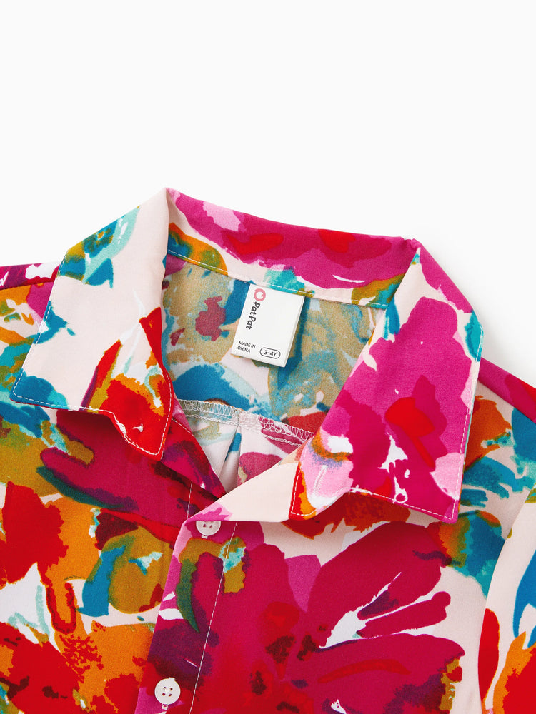 Daddy & Son Colorful Outfits Shirt Sets Summer Vacation Clothe for Beach, Photoshoots, Travel Hot Pink