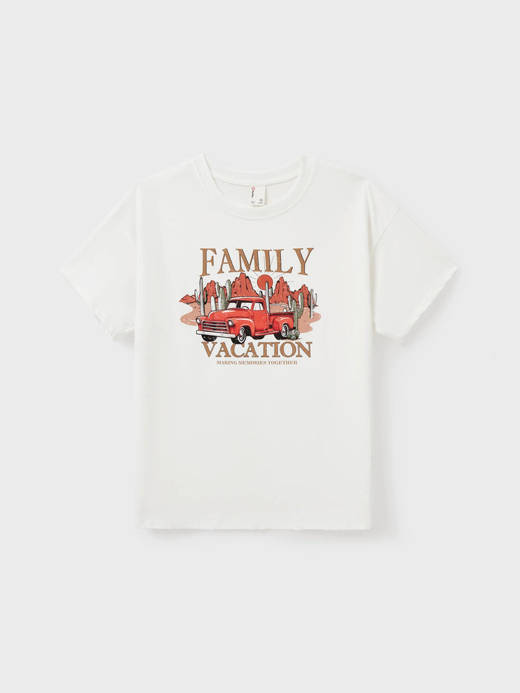 Matching Family Vacation T-Shirts Retro Truck Desert Graphic Cotton Travel Tee Summer Road Trip Outfits for Family Photos Multi-color