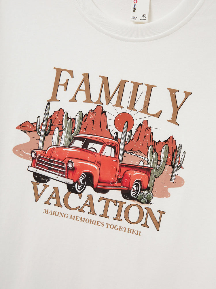 Matching Family Vacation T-Shirts Retro Truck Desert Graphic Cotton Travel Tee Summer Road Trip Outfits for Family Photos Multi-color