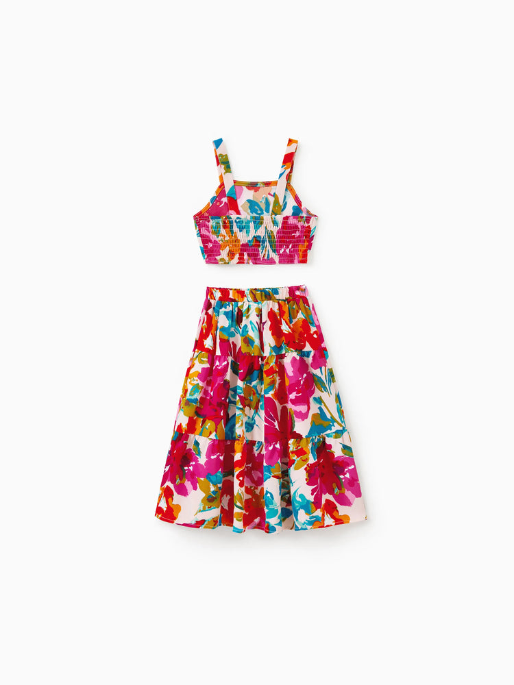 Daddy & Daughter Colorful Outfits Sleeveless Strap Top and Skirt Co-ord Set & Shirt Sets Summer Vacation Clothe for Beach, Photoshoots, Travel Hot Pink