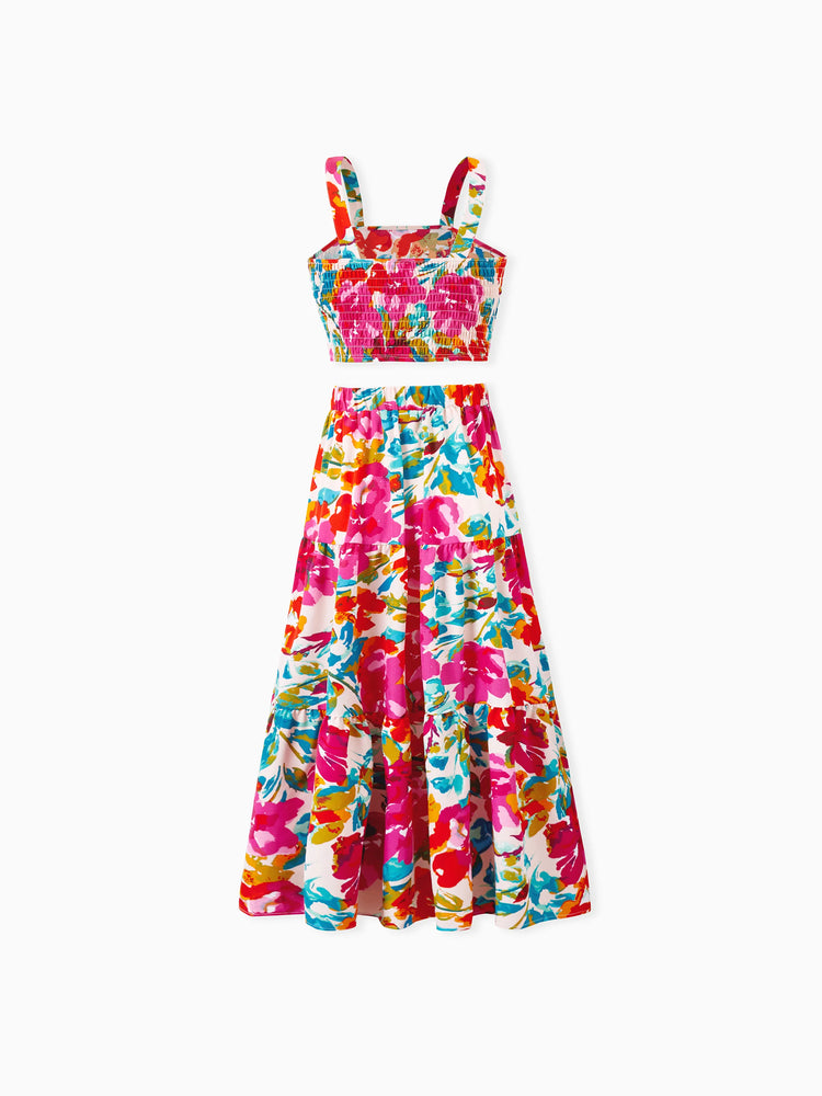 Colorful Mommy & me Outfits Sleeveless Strap Top and Skirt Co-ord Set & Shirt Sets Summer Vacation Clothe for Beach, Photoshoots, Travel Hot Pink