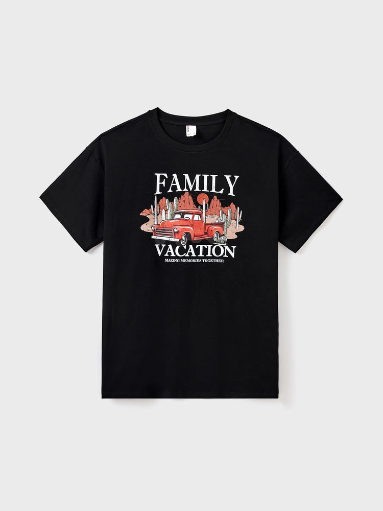 Matching Family Vacation T-Shirts Retro Truck Desert Graphic Cotton Travel Tee Summer Road Trip Outfits for Family Photos Multi-color
