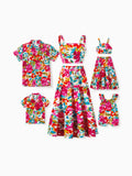 Colorful Family Matching Outfits sSleeveless Strap Top and Skirt Co-ord Set & Shirt Sets Summer Vacation Clothe for Beach, Photoshoots, Travel Hot Pink