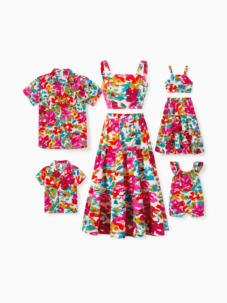 Colorful Family Matching Outfits sSleeveless Strap Top and Skirt Co-ord Set & Shirt Sets Summer Vacation Clothe for Beach, Photoshoots, Travel Hot Pink
