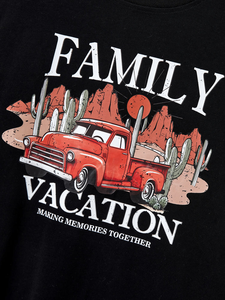 Matching Family Vacation T-Shirts Retro Truck Desert Graphic Cotton Travel Tee Summer Road Trip Outfits for Family Photos Multi-color