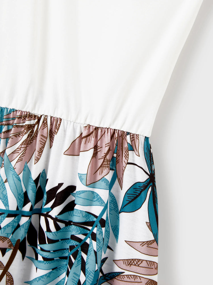 Tropical Leaf Matching Family Outfits Cotton Tank Top & Sleeveless Summer Dresses Set for Mom, Dad, Kids Vacation Beach Clothes Color block