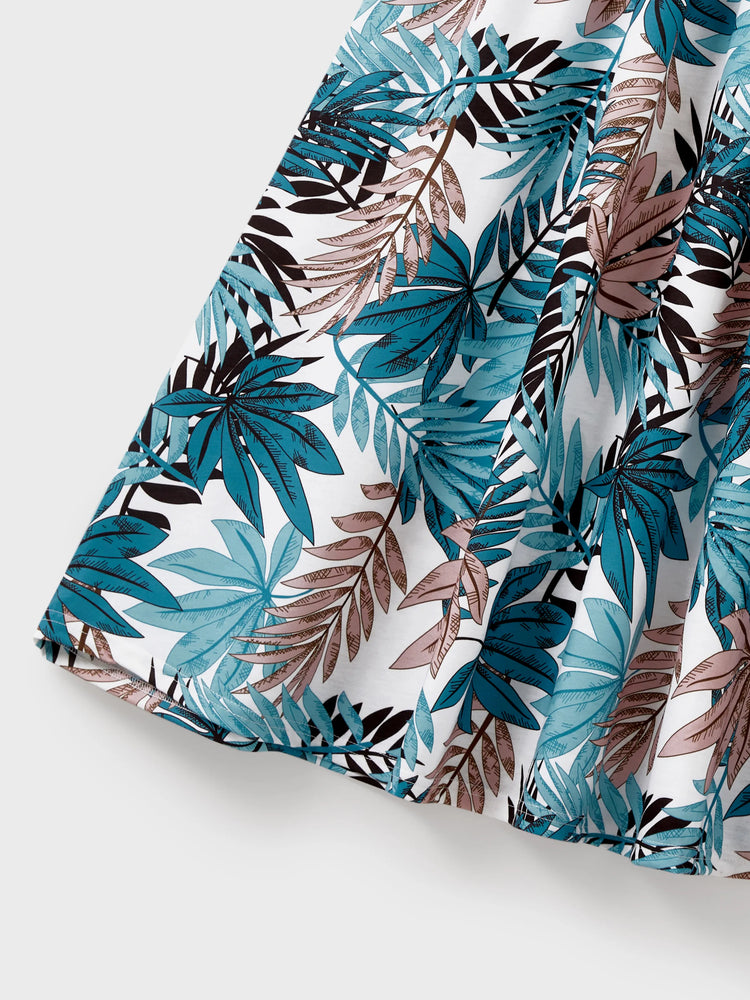 Tropical Leaf Matching Family Outfits Cotton Tank Top & Sleeveless Summer Dresses Set for Mom, Dad, Kids Vacation Beach Clothes Color block