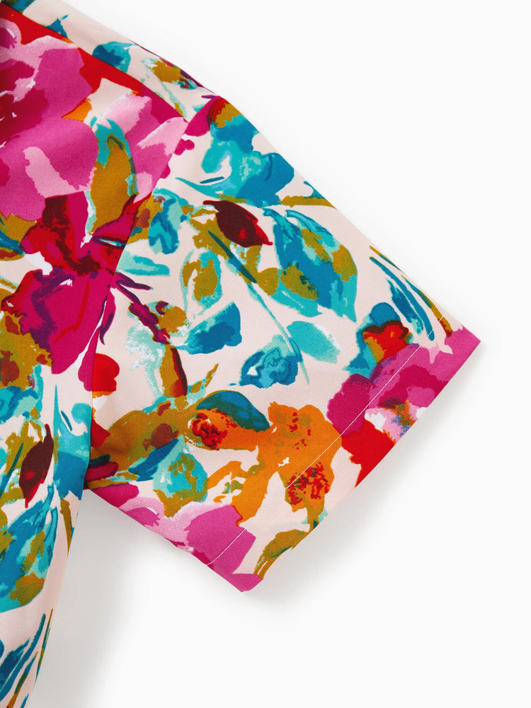 Daddy & Son Colorful Outfits Shirt Sets Summer Vacation Clothe for Beach, Photoshoots, Travel Hot Pink