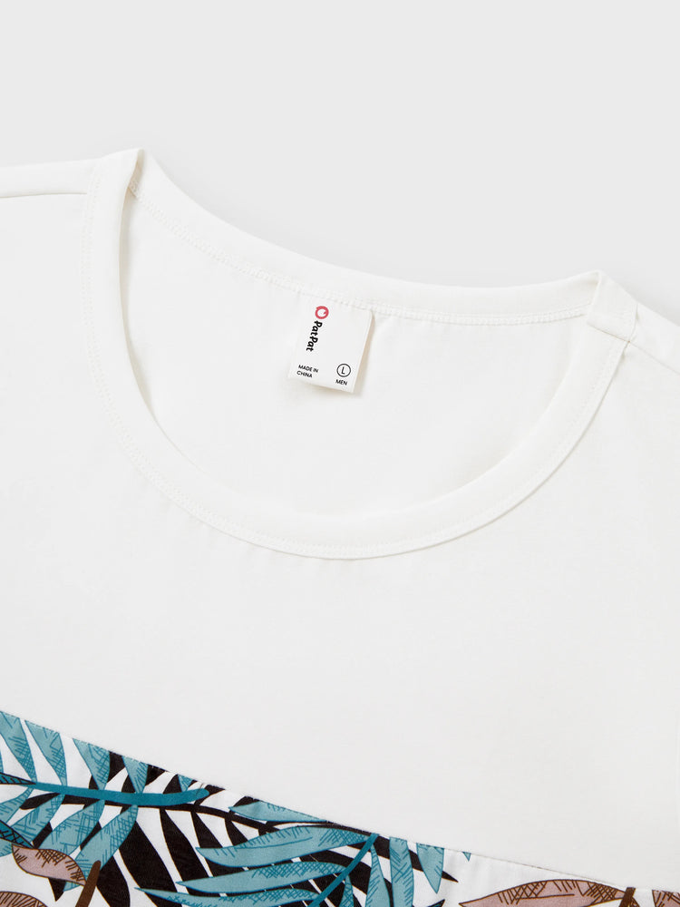 Tropical Leaf Matching Family Outfits Cotton Tank Top & Sleeveless Summer Dresses Set for Mom, Dad, Kids Vacation Beach Clothes Color block