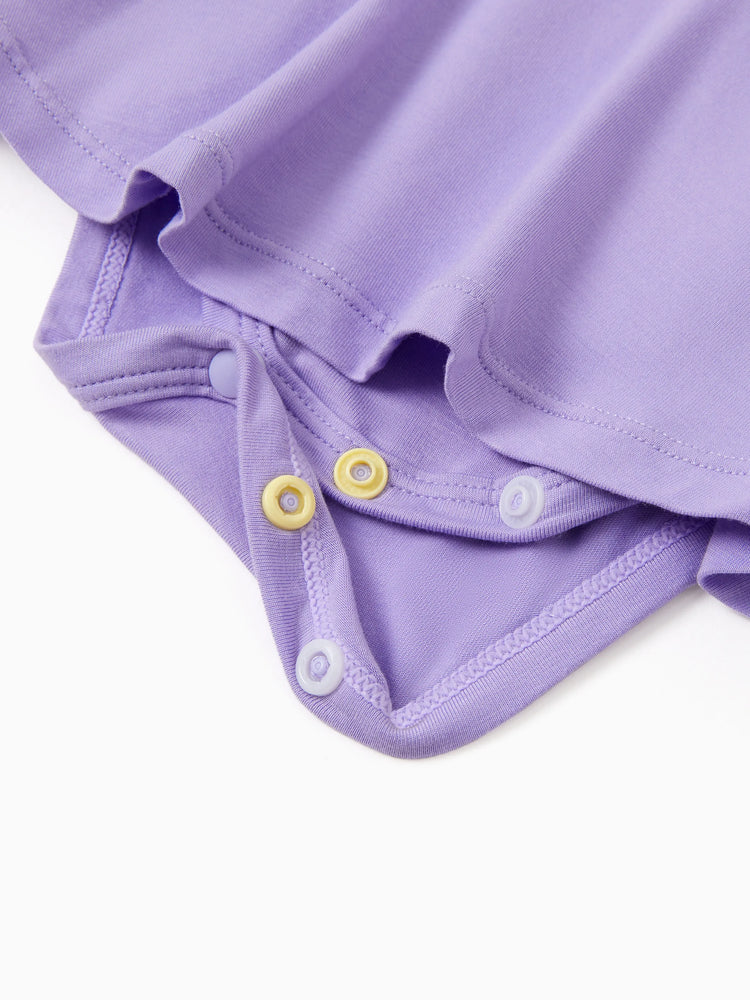 Ensemble 3 pièces barboteuses en bambou pour bébé fille, couleur unie, violet