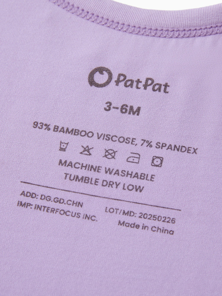 Ensemble 3 pièces barboteuses en bambou pour bébé fille, couleur unie, violet