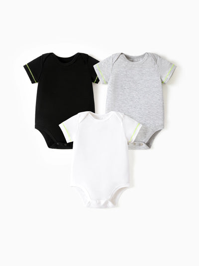 Lot de 3 barboteuses en lyocell de couleur unie pour bébé garçon/fille, noir
