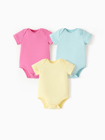 Lot de 3 barboteuses en lyocell de couleur unie pour bébé garçon/fille, rose
