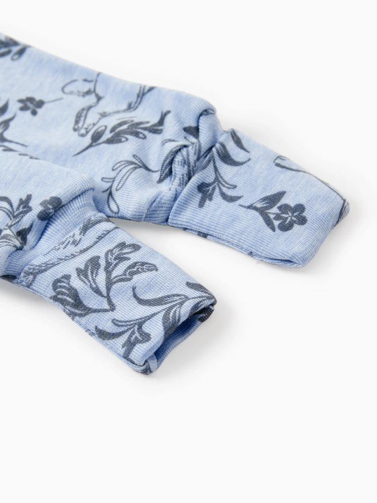Baby Boy/Girl Plant Print Zip-up Snug-Fitting Wool Pajamas Light Blue