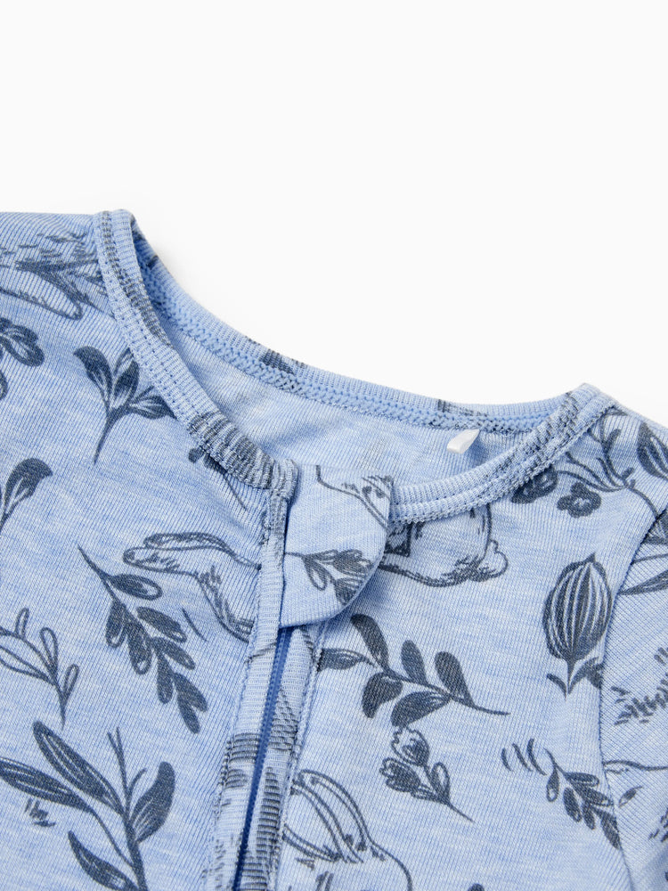 Baby Boy/Girl Plant Print Zip-up Snug-Fitting Wool Pajamas Light Blue