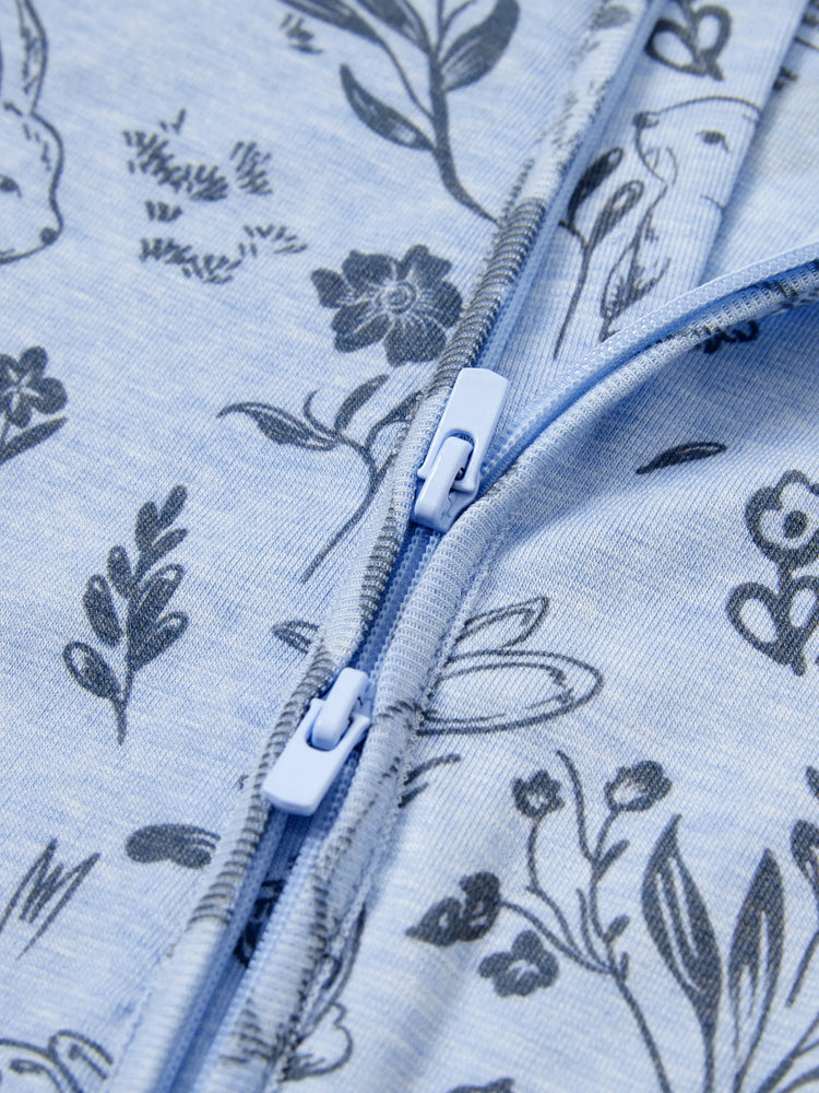 Baby Boy/Girl Plant Print Zip-up Snug-Fitting Wool Pajamas Light Blue
