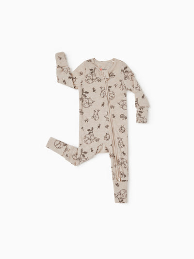 Baby Boy/Girl Plant Print Zip-up Snug-Fitting Wool Pajamas Apricot