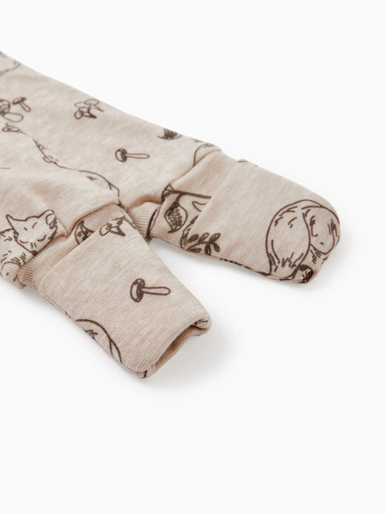 Baby Boy/Girl Plant Print Zip-up Snug-Fitting Wool Pajamas Apricot