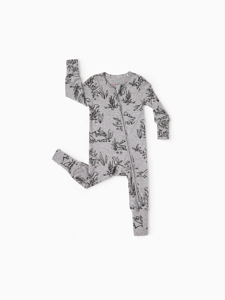 Baby Boy/Girl Plant Print Zip-up Snug-Fitting Wool Pajamas Grey