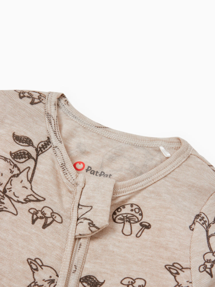 Baby Boy/Girl Plant Print Zip-up Snug-Fitting Wool Pajamas Apricot