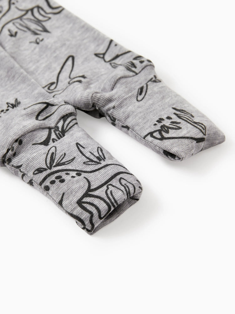 Baby Boy/Girl Plant Print Zip-up Snug-Fitting Wool Pajamas Grey