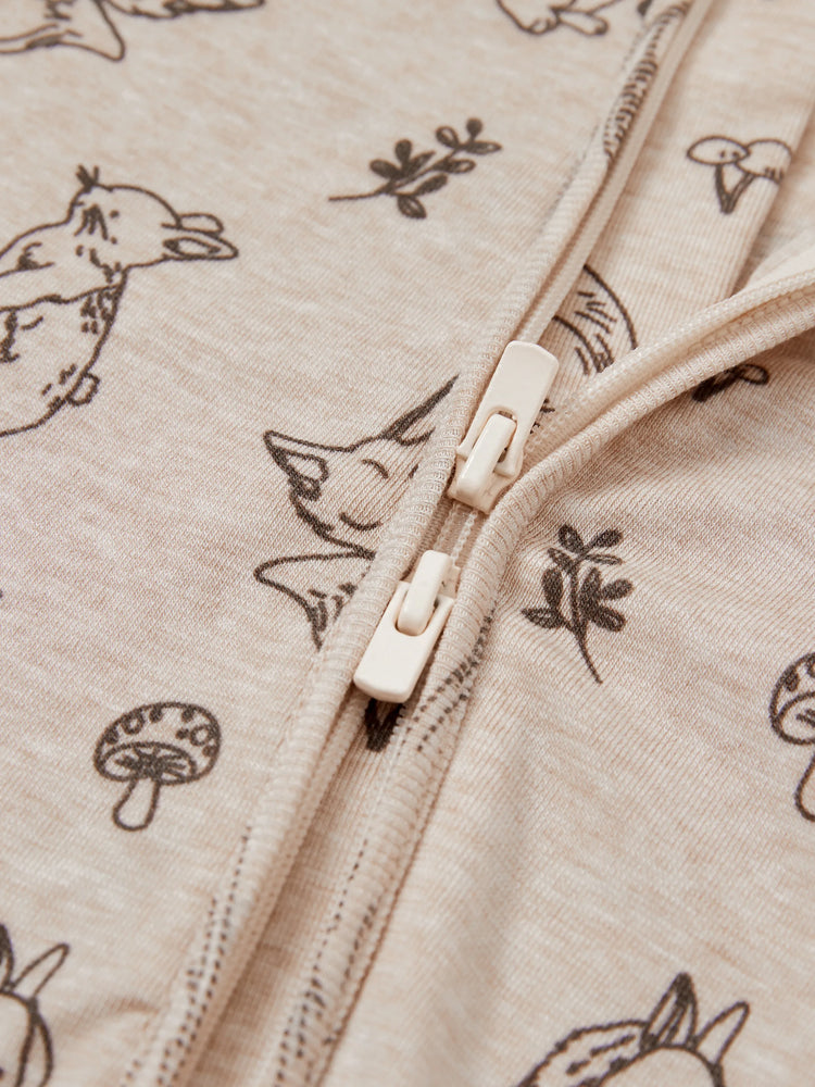 Baby Boy/Girl Plant Print Zip-up Snug-Fitting Wool Pajamas Apricot