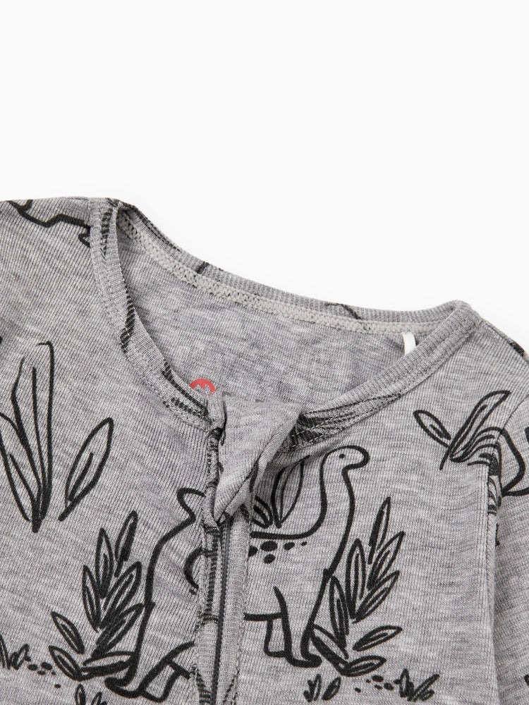 Baby Boy/Girl Plant Print Zip-up Snug-Fitting Wool Pajamas Grey