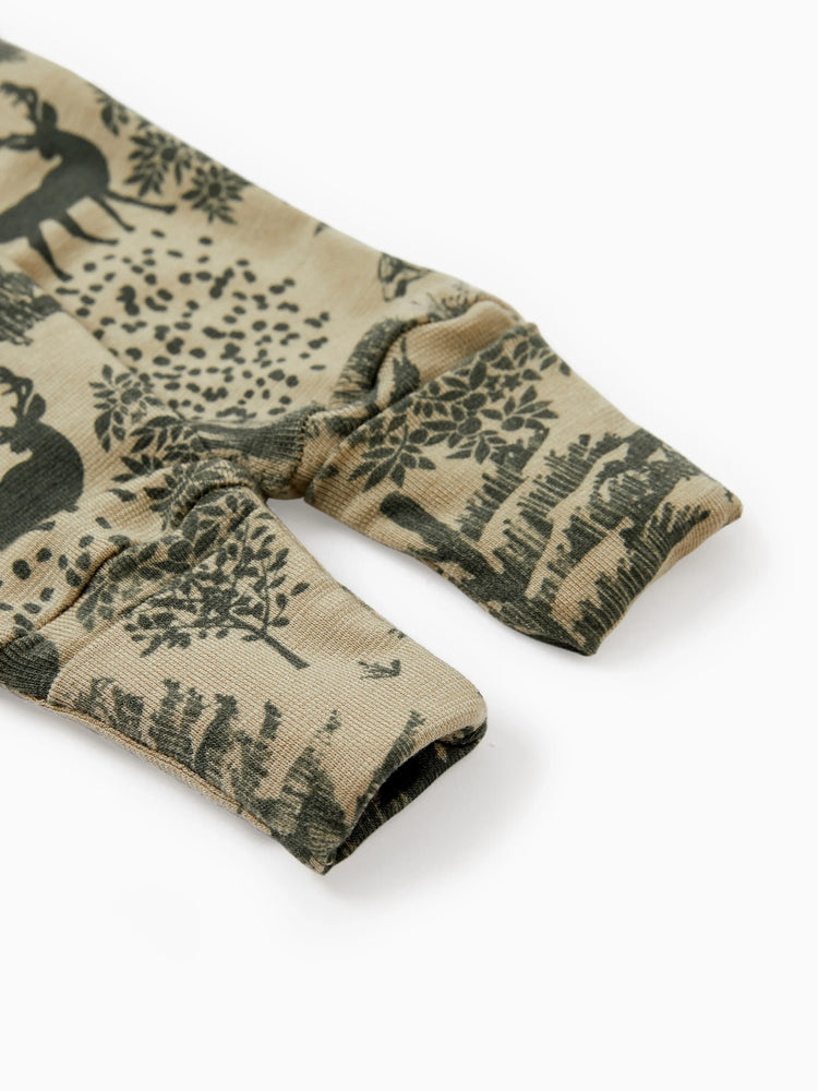 Pyjama bébé garçon/fille en laine à imprimé végétal, fermeture éclair, coupe ajustée, vert