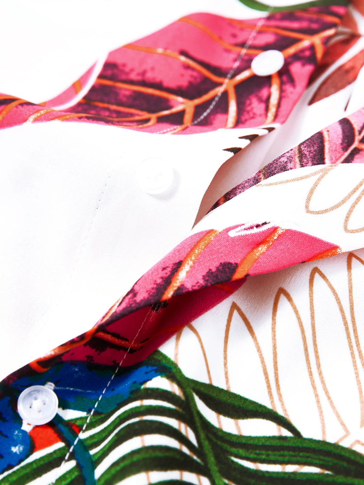 Family Matching Couple Outfits Tropical Leaf Print Tie?Front Camisole Top & Skirt or Short?Sleeve Hawaiian Shirt Beachwear Set Multi-color