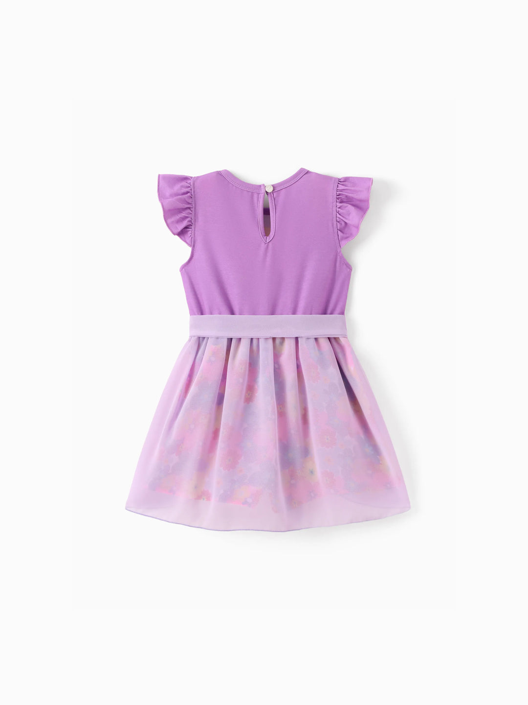 Barboteuse à volants en maille avec nœud papillon et imprimé princesse Disney Raiponce pour petite fille, violet