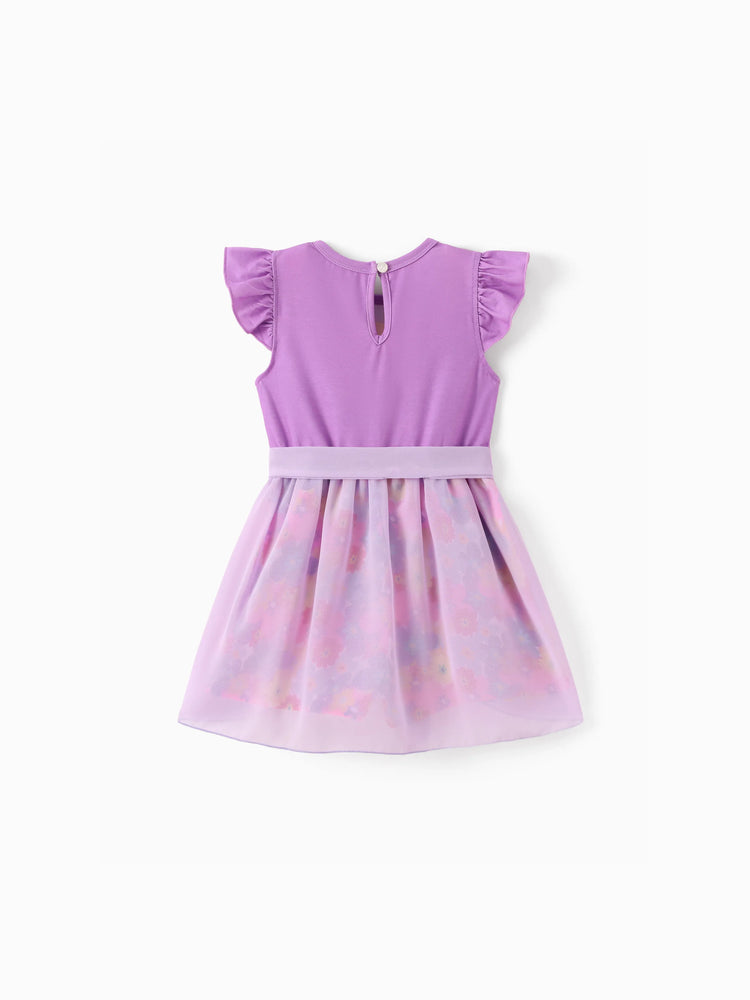 Barboteuse à volants en maille avec nœud papillon et imprimé princesse Disney Raiponce pour petite fille, violet