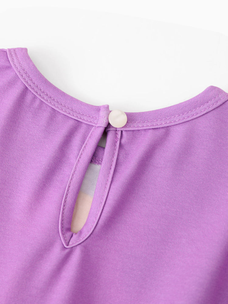 Barboteuse à volants en maille avec nœud papillon et imprimé princesse Disney Raiponce pour petite fille, violet