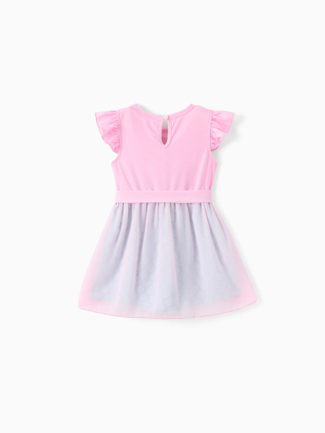 Disney Princess Ariel Toddler Girl Character Print Bowknot Mesh Ruffled Romper Pink
