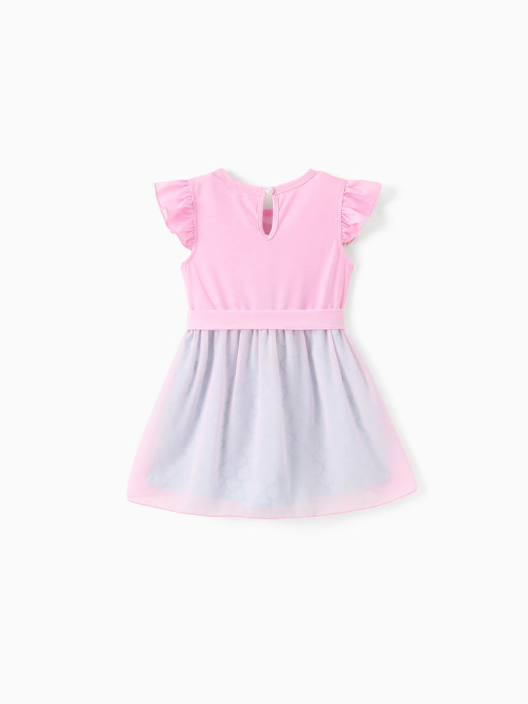 Barboteuse à volants en maille avec nœud et imprimé princesse Ariel pour petite fille, rose