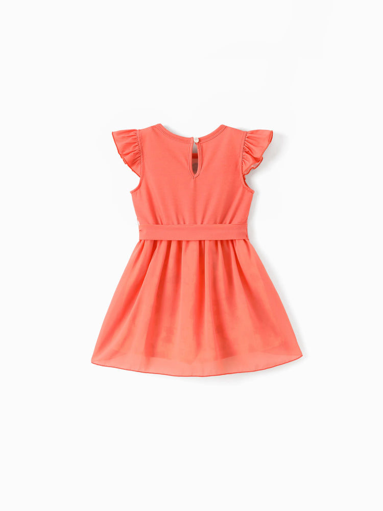 Barboteuse à volants en maille avec nœud et imprimé princesse Disney Moana pour petite fille, orange et rouge