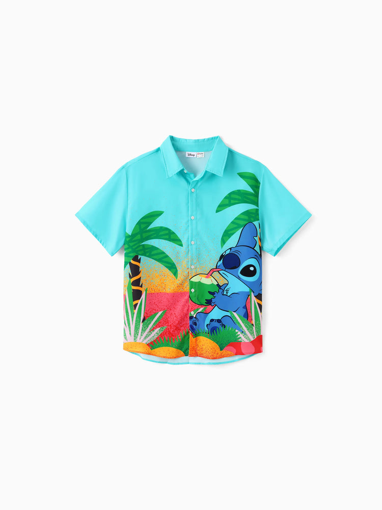 Disney Stitch Family passendes Kleid / Hemd mit tropischem Print grün