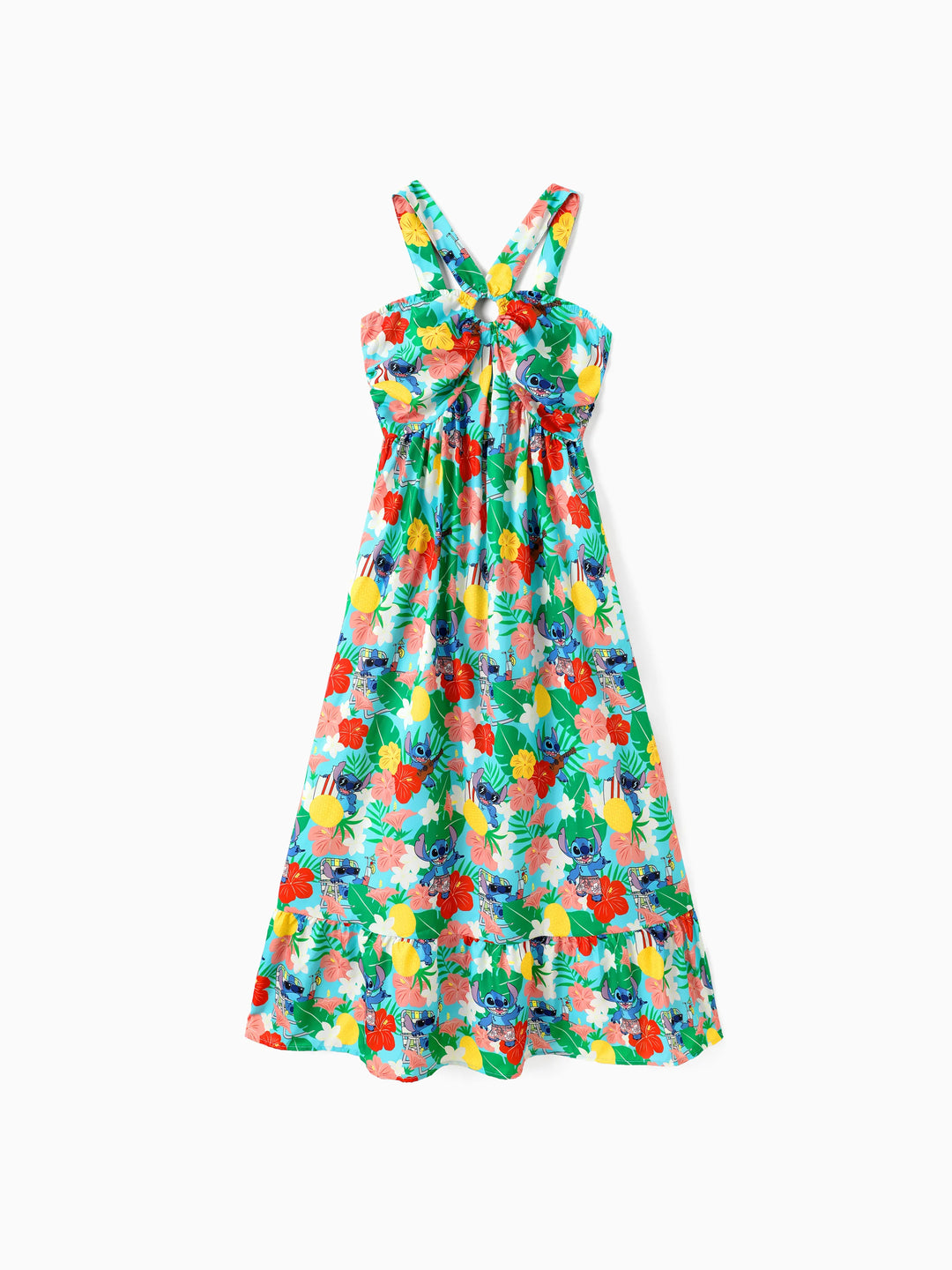 Disney Stitch Family passendes Kleid / Hemd mit tropischem Print grün