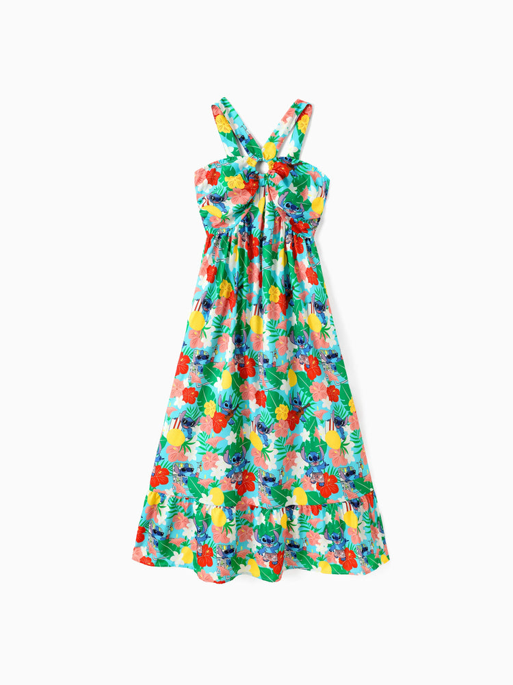 Disney Stitch Family passendes Kleid / Hemd mit tropischem Print grün