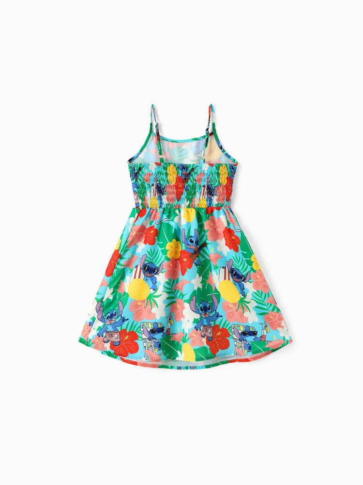 Disney Stitch Family passendes Kleid / Hemd mit tropischem Print grün